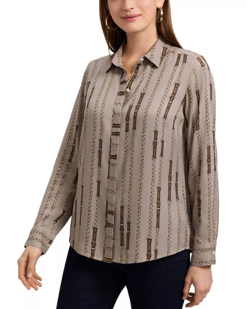 NEW FOXCROFT luna chain print shirt in brown multi